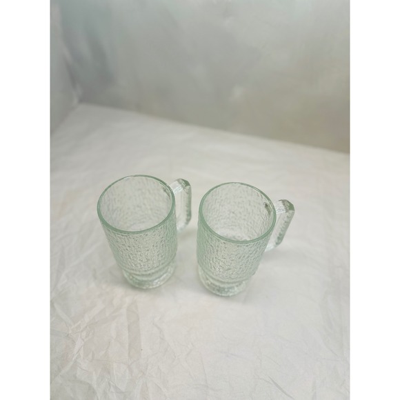 Vintage Indiana Glass Crystal Ice Tree Bark Footed Large Mug Set of 2 - Picture 4 of 5